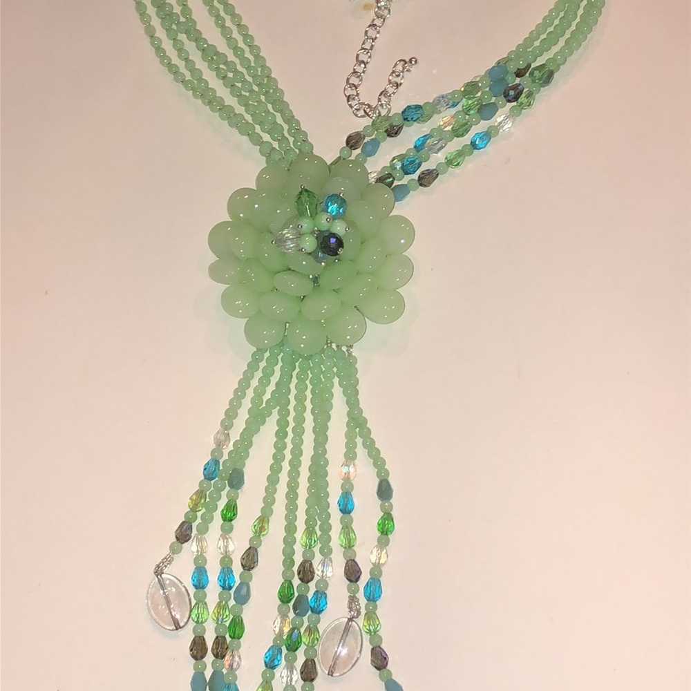 Joan Rivers Starlet Green Beaded Floral Pendant Necklace